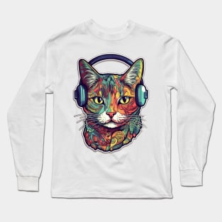 Smiling Cat with Headset Long Sleeve T-Shirt